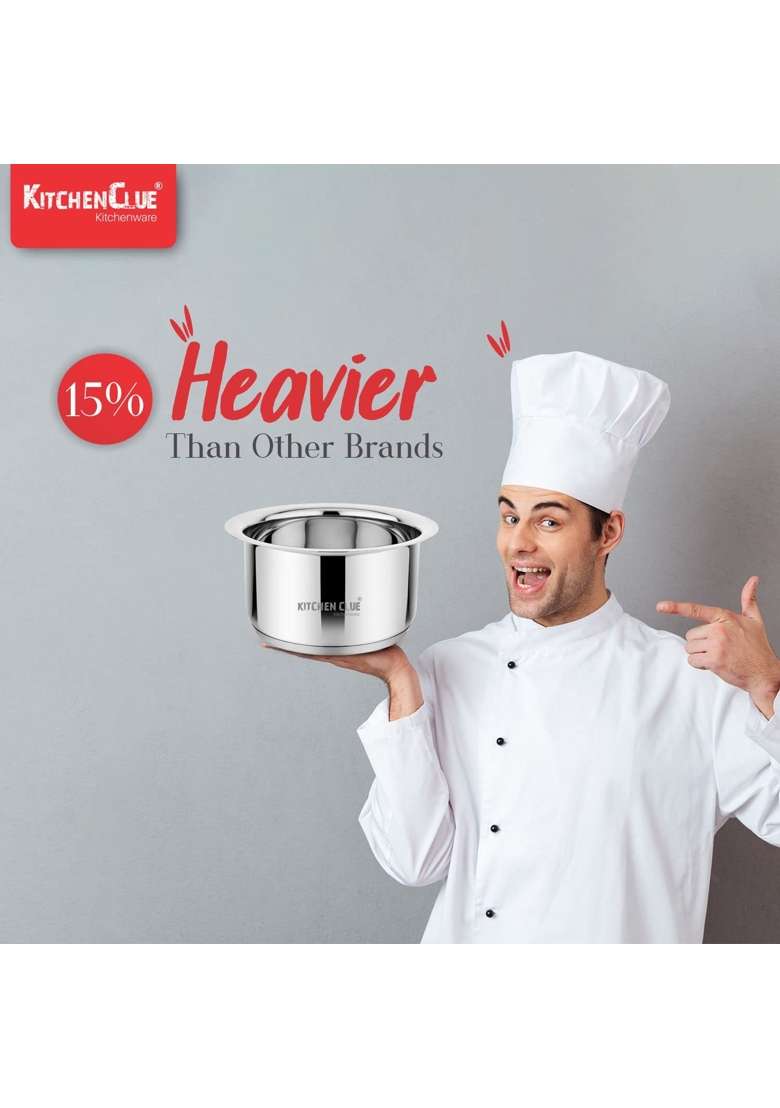 KITCHEN CLUE Premium Grade Stainless Steel Milk Tope Cooking Pot Patila Bhagona | 2000 ml | 67.6 fl oz | Induction Compatible | Heavy Bottom - Indya