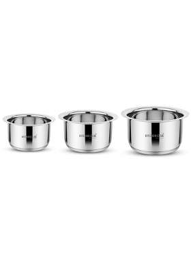 KITCHEN CLUE Stainless Steel Cookware Set | 2000 ml | 67.6 fl oz | 3-Piece Set | Induction Compatible | Tri-Ply