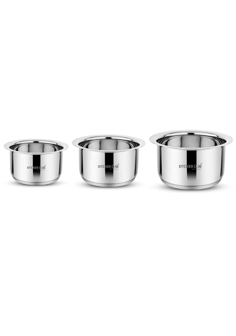 KITCHEN CLUE Stainless Steel Cookware Set | 2000 ml | 67.6 fl oz | 3-Piece Set | Induction Compatible | Tri-Ply - Indya