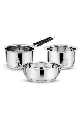KITCHEN CLUE Premium Grade Quality Stainless Steel Triply Base Cookware Set for Kitchen | 2000 ml | 67.6 fl oz | Induction Compatible