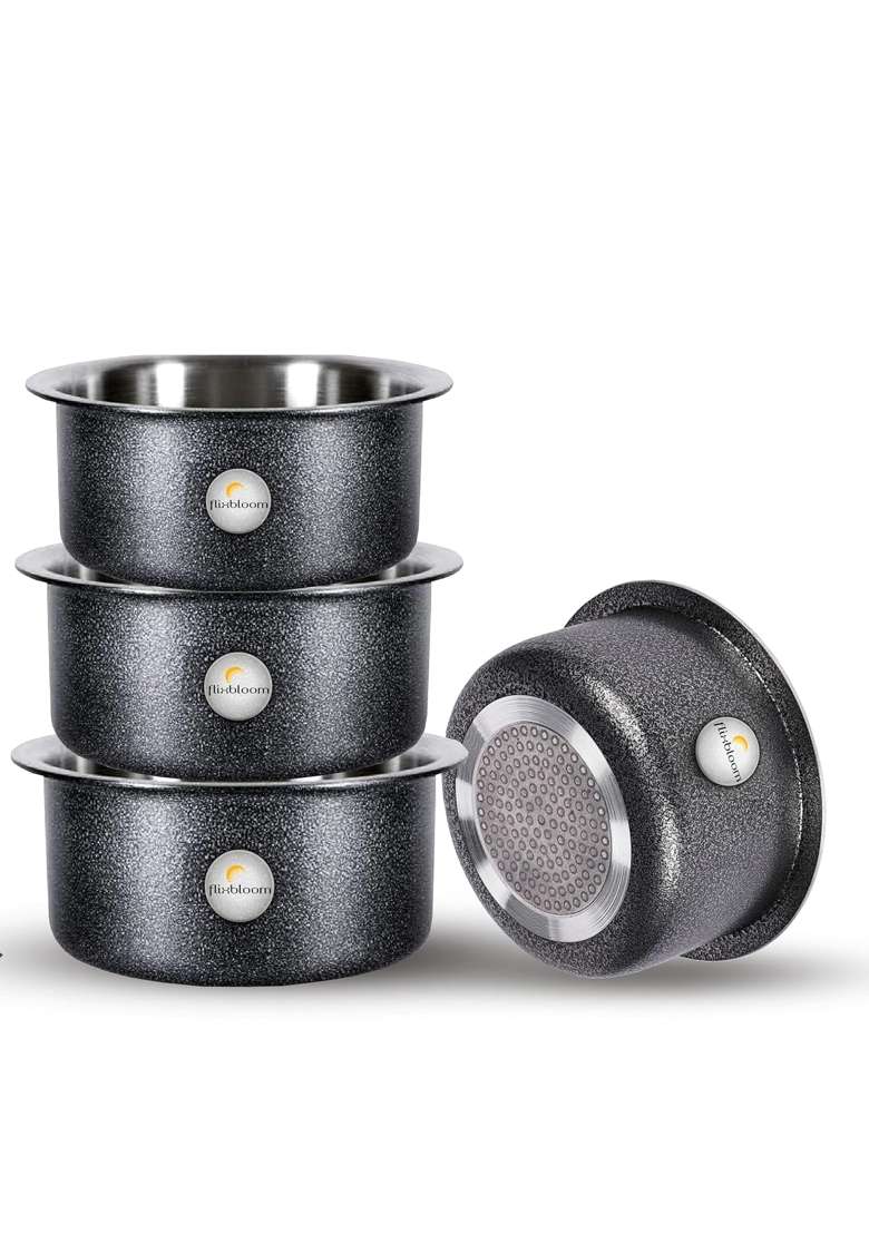 FLIXBLOOM Edge Hard Anodised Kitchen Utensils Combo Piece Cookware Sets Induction Base | 3 L | 3.2 Qt | Pack of 4 - Indya