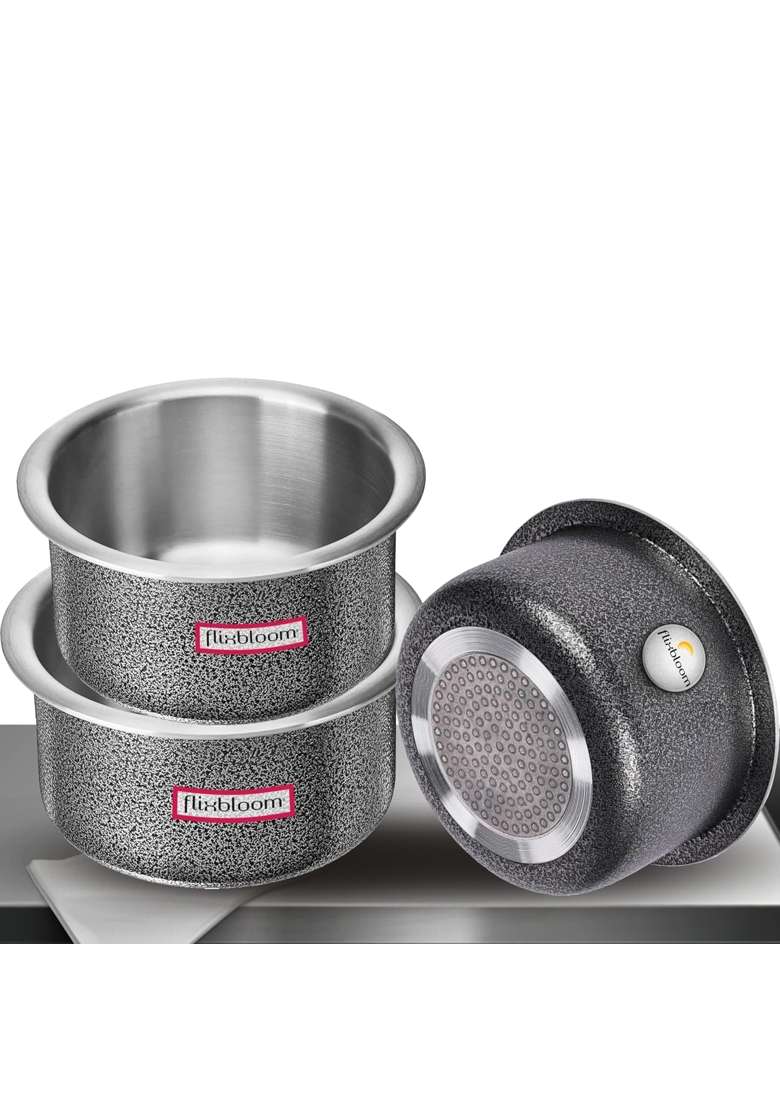 FLIXBLOOM Edge Hard Anodised Combo Kitchen Utensils Sets Cookware Sets Induction Base | 2 L | 2.1 Qt | 3-Piece Set - Indya