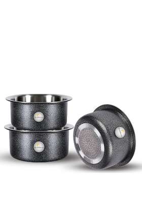 FLIXBLOOM Lunar Black Utensils Induction Base Cookware Sets Induction Bottom Tope Cooking Pot Handi | 2 L | 2.1 Qt | 3-Piece Set