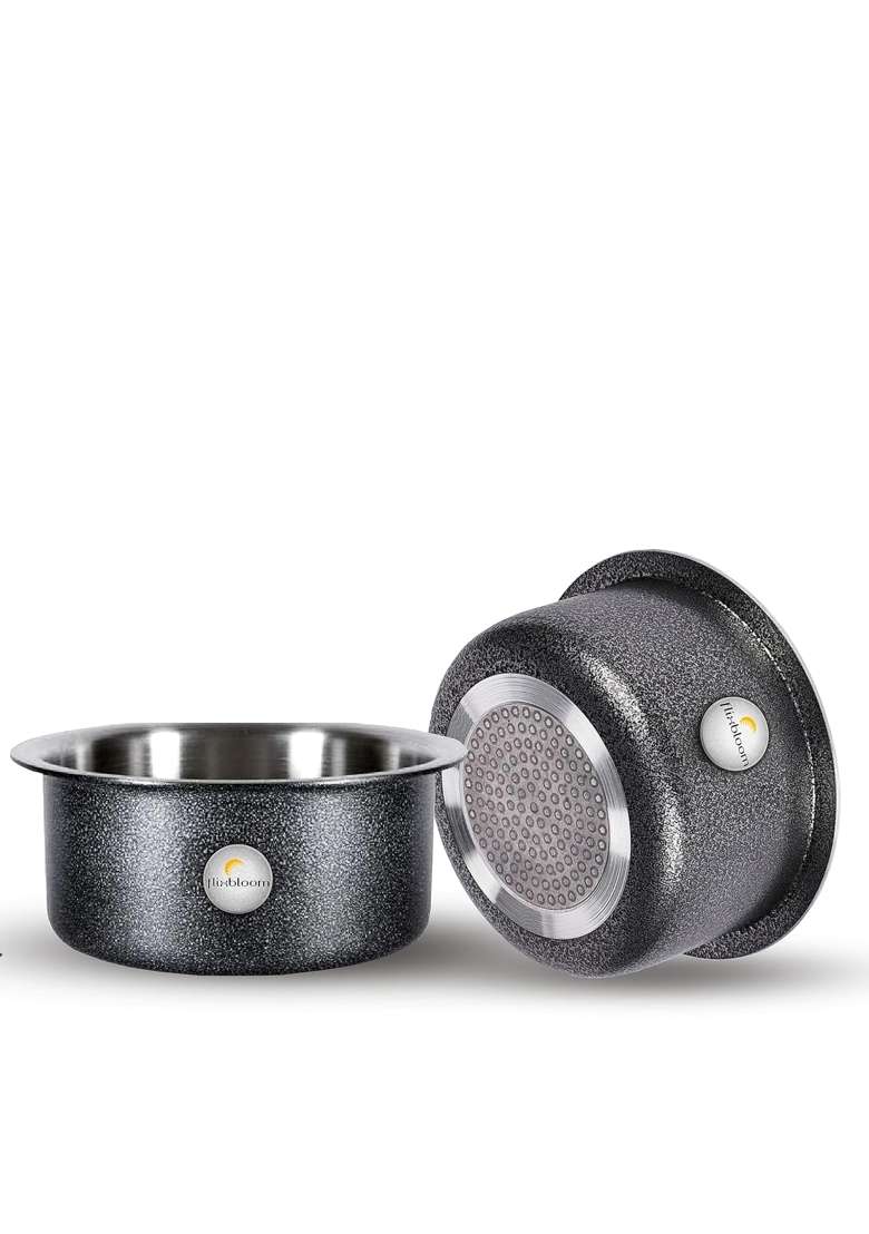FLIXBLOOM Lunar Black Utensils Induction Base Cookware Sets Induction Bottom Tope Cooking Pot Handi | 2 L | 2.1 Qt - Indya