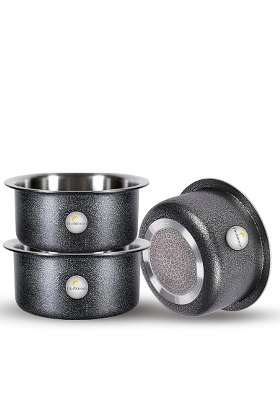 FLIXBLOOM Lunar Black Utensils Induction Base Cookware Sets Induction Bottom Tope Cooking Pot Handi | 5 L | 5.3 Qt