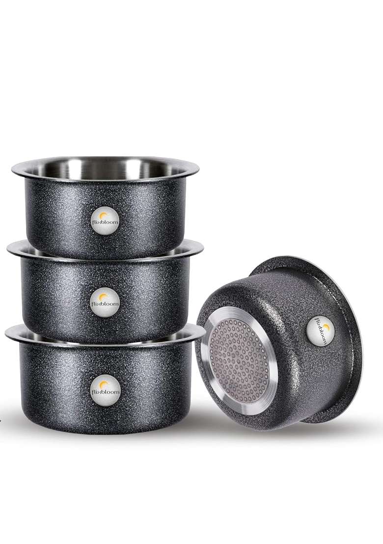 FLIXBLOOM Lunar Black Utensils Induction Base Cookware Sets Induction Bottom Tope Cooking Pot Handi | 2 L | 2.1 Qt - Indya