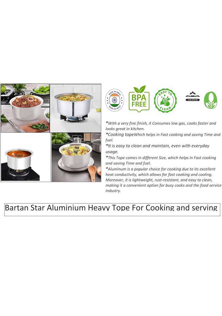 Bartan Star Aluminium Silver Tope Cooking Pot | 1 L | 1.1 Qt - Indya