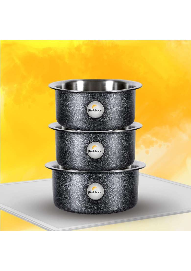FLIXBLOOM Cosmos Black Hammertone Finish Cookware Sets Tope Cooking Pot | 3 L | 3.2 Qt | Induction Compatible - Indya