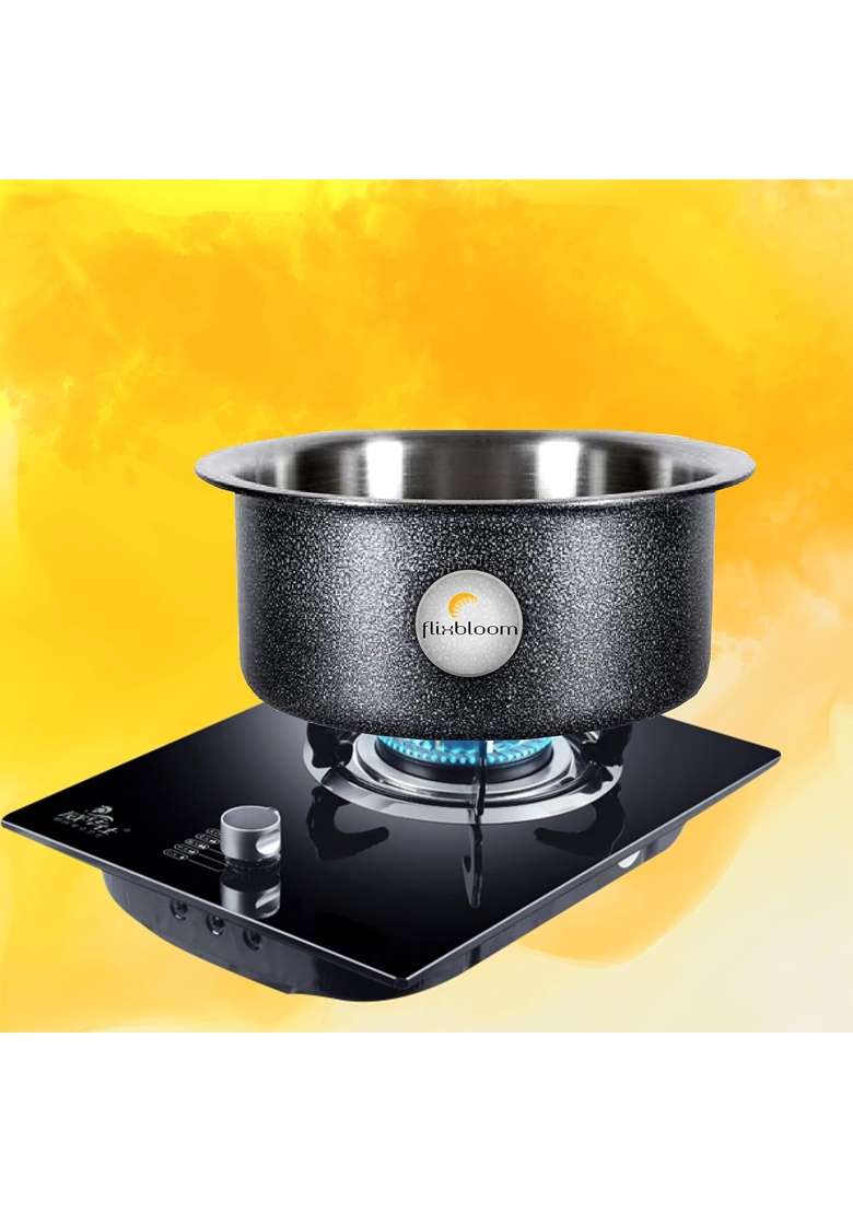 FLIXBLOOM Cosmos Black Hammertone Finish Cookware Sets Tope Cooking Pot | 2 L | 2.1 Qt | Induction Compatible - Indya