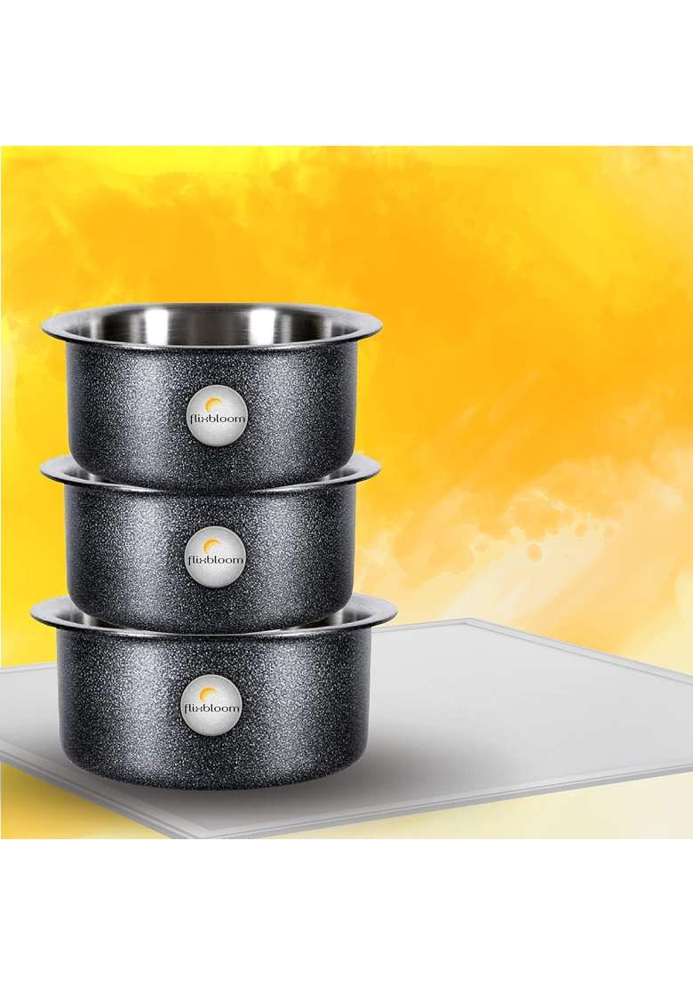 FLIXBLOOM Cosmos Black Hammertone Finish Cookware Sets Tope Cooking Pot | 5 L | 5.3 Qt | Induction Compatible - Indya