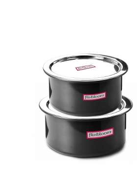 FLIXBLOOM Aluminium Magistral Black Combo Tope Cooking Pot Sets Hard Anodised Induction Base LPG | 3 L | 3.2 Qt | With Lid