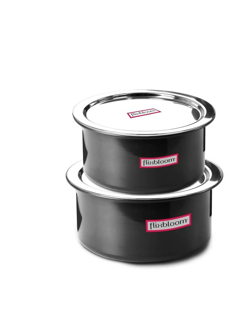 FLIXBLOOM Magistral Black Combo Hard Anodized Induction Base LPG Friendly Kitchen | 5 L | 5.3 Qt | With Lid - Indya