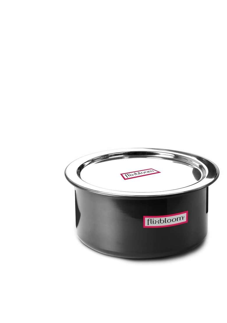 FLIXBLOOM Magistral Black Hard Anodised Induction Base LPG Friendly Kitchen Cookware Deep | 4 L | 4.2 Qt | With Lid - Indya