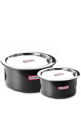 FLIXBLOOM Magistral Black Combo Pot Hard Anodized Induction Base LPG Friendly Kitchen | 1 L | 1.1 Qt | 2-Piece Set | With Lid