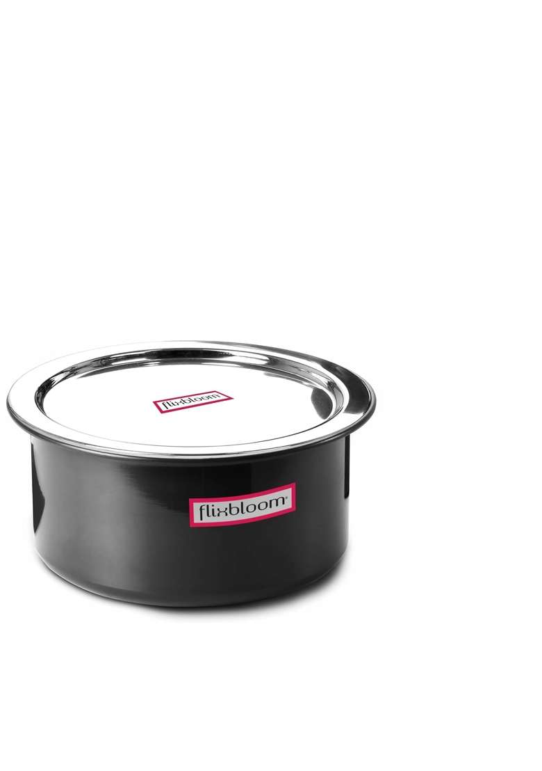 FLIXBLOOM Magistral Black Hard Anodized Induction Base LPG Friendly Kitchen Cookware Deep | 2 L | 2.1 Qt | With Lid - Indya