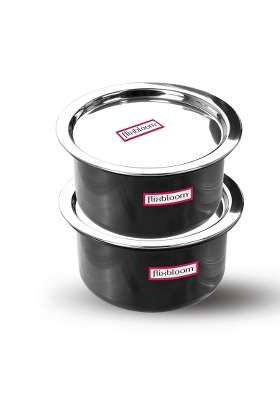 FLIXBLOOM Modern Kitchen Combo 2 Lids Hard Anodised LPG and Induction Base Black | 3 L | 3.2 Qt | 4-Piece Set | With Lid