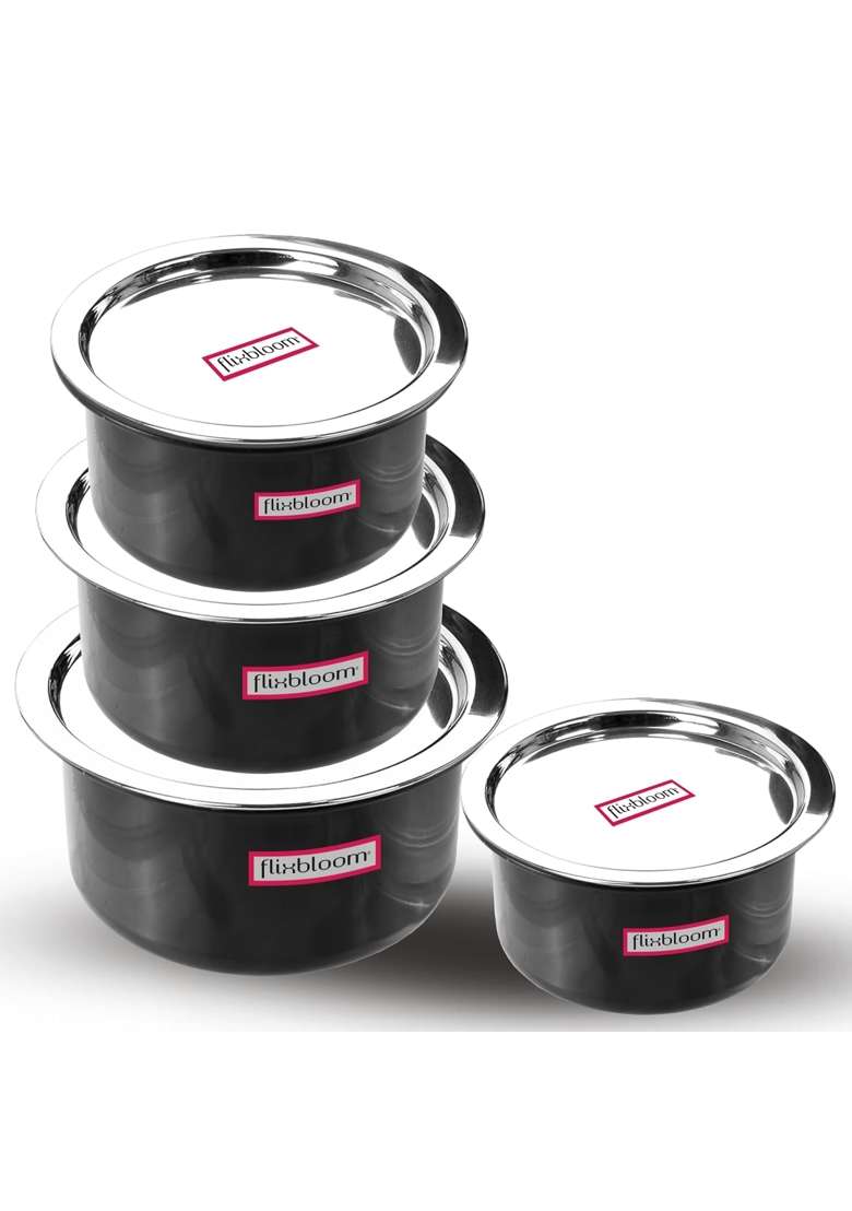 FLIXBLOOM Modern Combo 5 Litr 4 Lids Kitchen Hard Anodised LPG and Induction Base | 2 L | 2.1 Qt | 8-Piece Set | With Lid - Indya