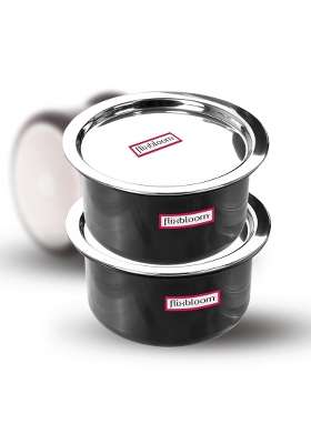 FLIXBLOOM Modern Kitchen Combo with Steel Lids Hard Anodised LPG and Induction Base Black | 1 L | 1.1 Qt | 4-Piece Set | With Lid