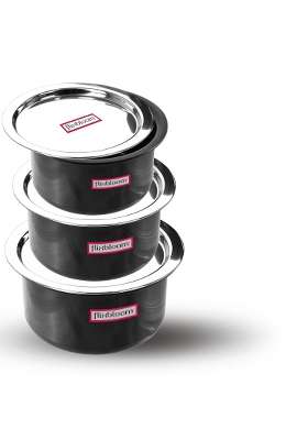 FLIXBLOOM Modern Kitchen Combo with Lids Hard Anodised LPG and Induction Base Black | 2 L | 2.1 Qt | 6-Piece Set | With Lid