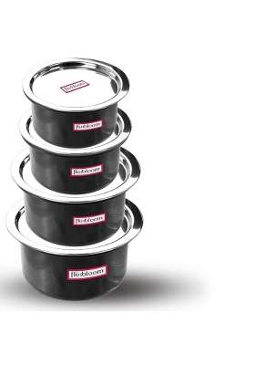 FLIXBLOOM Modern Kitchen Combo with Lids Hard Anodised LPG and Induction Base Black | 1 L | 1.1 Qt | 8-Piece Set | With Lid