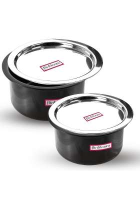 FLIXBLOOM Modern Kitchen Combo with Lids Hard Anodised LPG and Induction Base Black | 1 L | 1.1 Qt | 4-Piece Set | With Lid