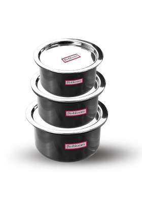 FLIXBLOOM Modern Kitchen Combo with Lids Hard Anodised LPG and Induction Base Black | 1 L | 1.1 Qt | 6-Piece Set | With Lid