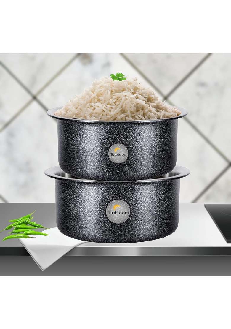 FLIXBLOOM Cookware Set Induction Bottom Tope Cooking Pot Handi Aluminium Thick Flat Bottom | 2 L | 2.1 Qt - Indya