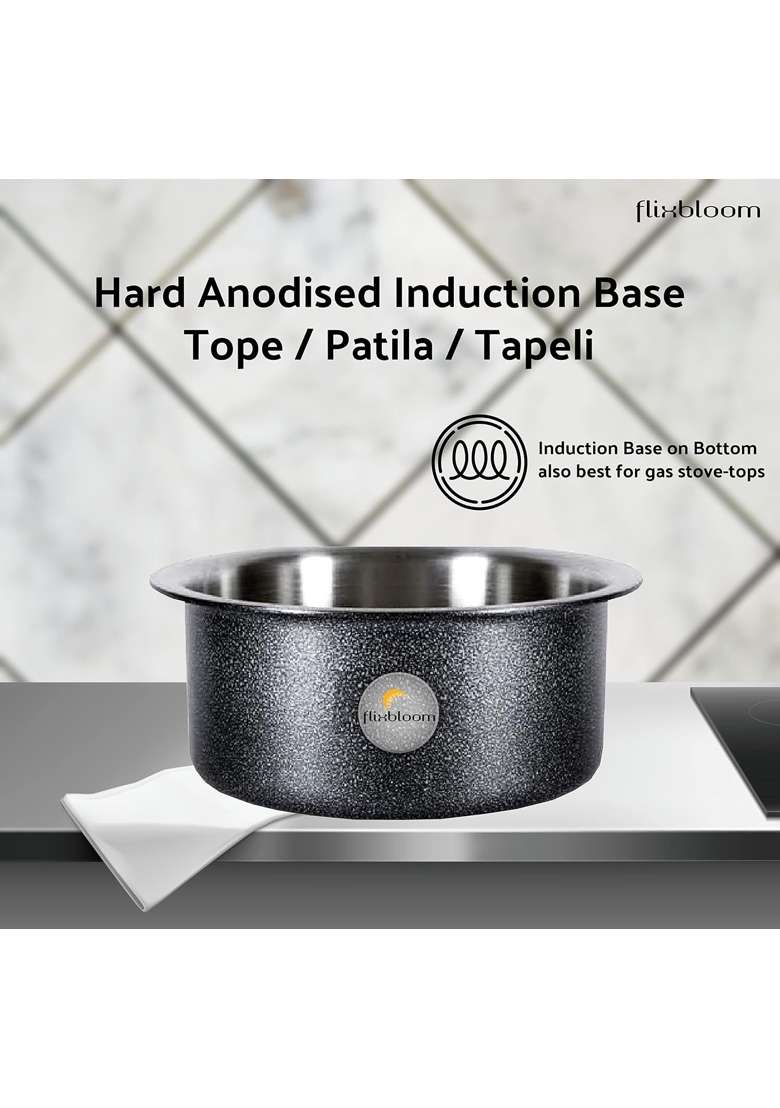 FLIXBLOOM Cookware Set Induction Bottom Tope Cooking Pot Handi Aluminium Thick Flat Bottom | 2 L | 2.1 Qt - Indya