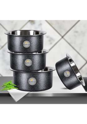 FLIXBLOOM Cookware Set Induction Bottom Tope Cooking Pot Handi Aluminium Thick Flat Bottom | 3 L | 3.2 Qt | 4-Piece Set