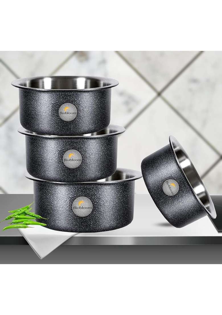 FLIXBLOOM Cookware Set Induction Bottom Tope Cooking Pot Handi Aluminium Thick Flat Bottom | 3 L | 3.2 Qt | 4-Piece Set - Indya