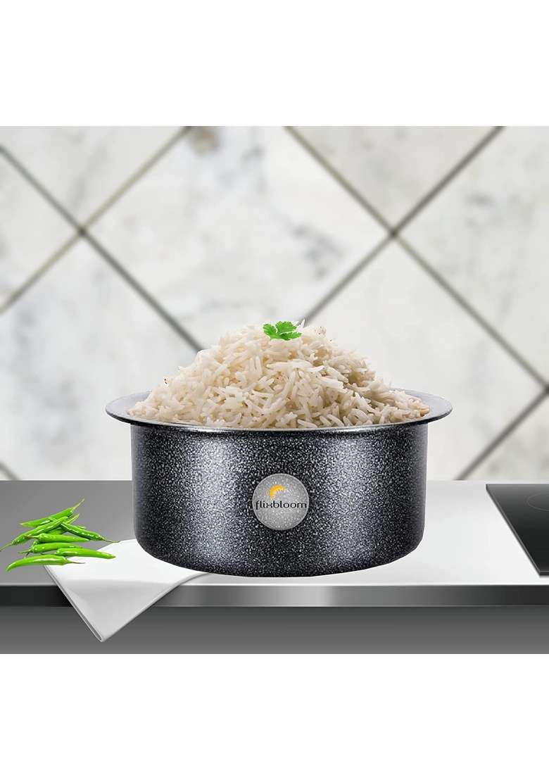 FLIXBLOOM Cookware Set Induction Bottom Tope Cooking Pot Handi Aluminium Thick Flat Bottom | 3 L | 3.2 Qt | 4-Piece Set - Indya