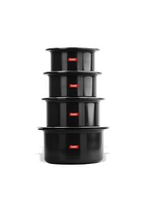 Sumeet Thick Hard Aluminium Black Anodised Large Size Tope Cooking Pot Set of with S. S. Lid | 3.5 L | 3.7 Qt | Pack of 4