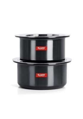 Sumeet Thick Hard Anodised Big Size Tope Cooking Pot Pc with S. S. Lid Size No. | 3.5 L | 3.7 Qt | 2-Piece Set