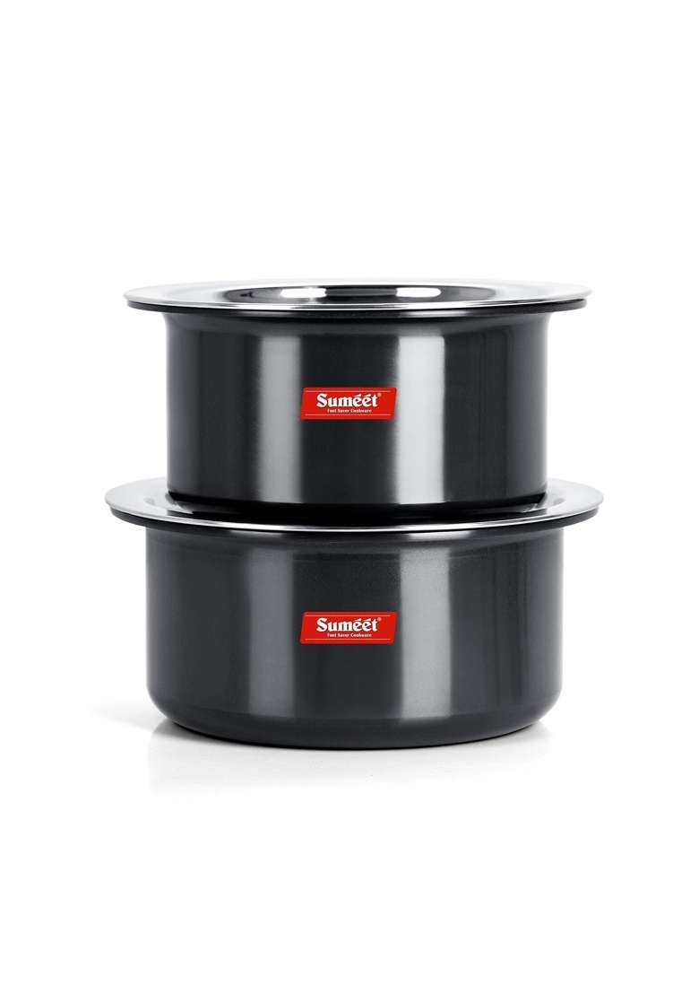 Sumeet Thick Hard Anodised Big Size Tope Cooking Pot Pc with S. S. Lid Size No. | 3.5 L | 3.7 Qt | 2-Piece Set - Indya