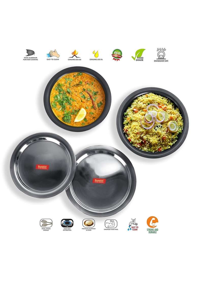 Sumeet Thick Hard Anodised Big Size Tope Cooking Pot Pc with S. S. Lid Size No. | 3.5 L | 3.7 Qt | 2-Piece Set - Indya