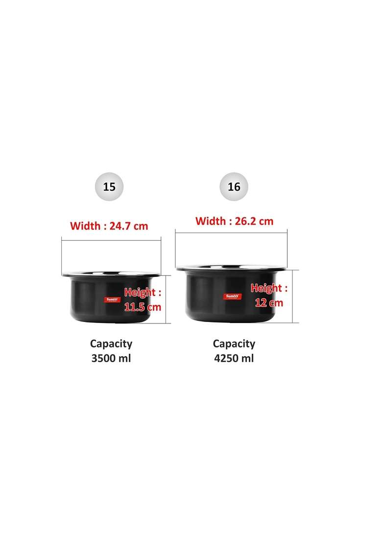 Sumeet Thick Hard Anodised Big Size Tope Cooking Pot Pc with S. S. Lid Size No. | 3.5 L | 3.7 Qt | 2-Piece Set - Indya