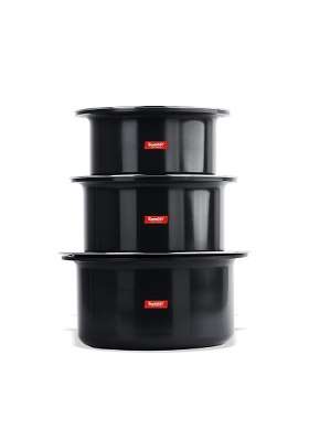 Sumeet Thick Hard Aluminium Black Anodized Large Size Tope Cooking Pot Set of with S. S. Lid | 3.5 L | 3.7 Qt | Pack of 3