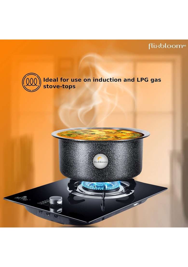 FLIXBLOOM Select Hard Anodised Induction Base Bottom LPG Friendly Kitchen Cookware | 5 L | 5.3 Qt - Indya