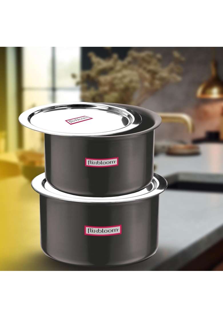 FLIXBLOOM Comet Black Hard Anodized Induction Base Bottom LPG Stovetop Friendly Kitchen | 3 L | 3.2 Qt | With Lid - Indya