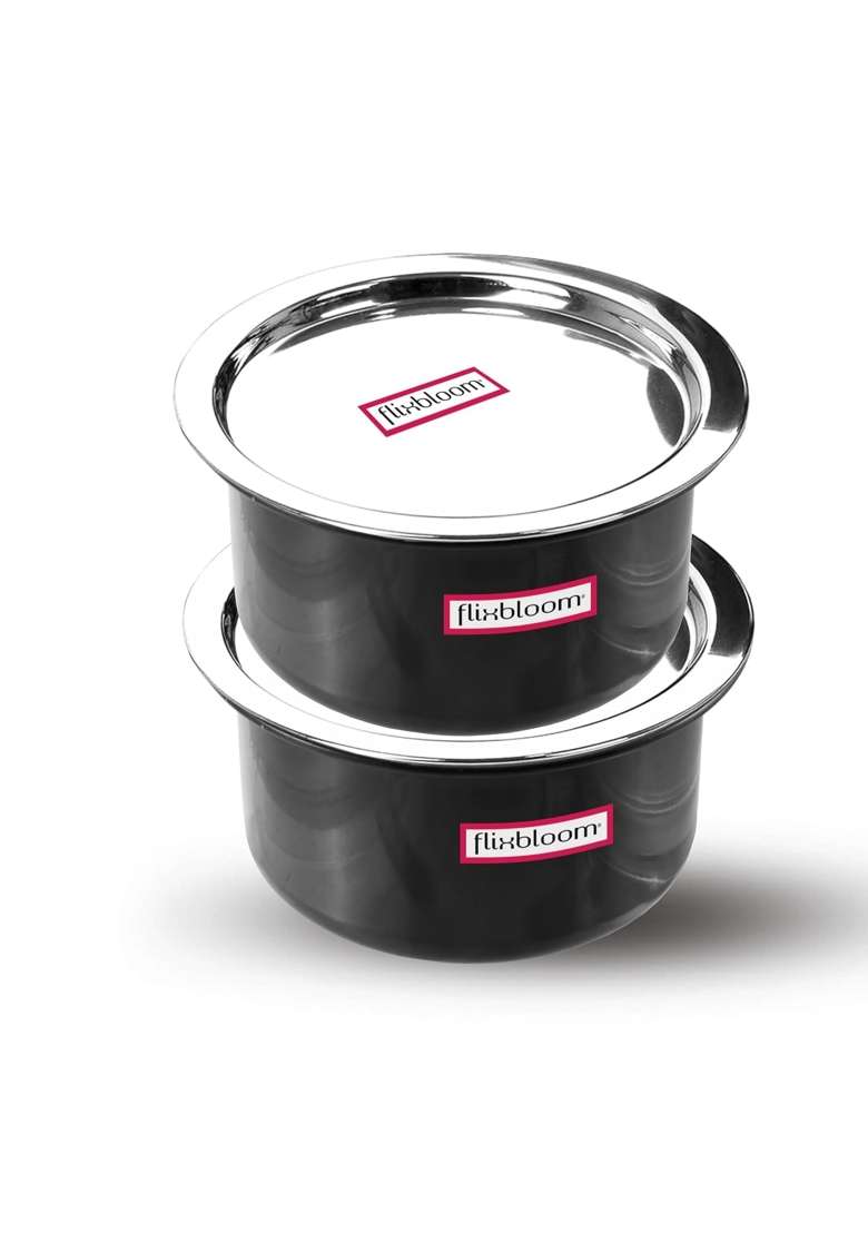 FLIXBLOOM Comet Black Hard Anodized Induction Base Bottom LPG Stovetop Friendly Kitchen | 3 L | 3.2 Qt | With Lid - Indya