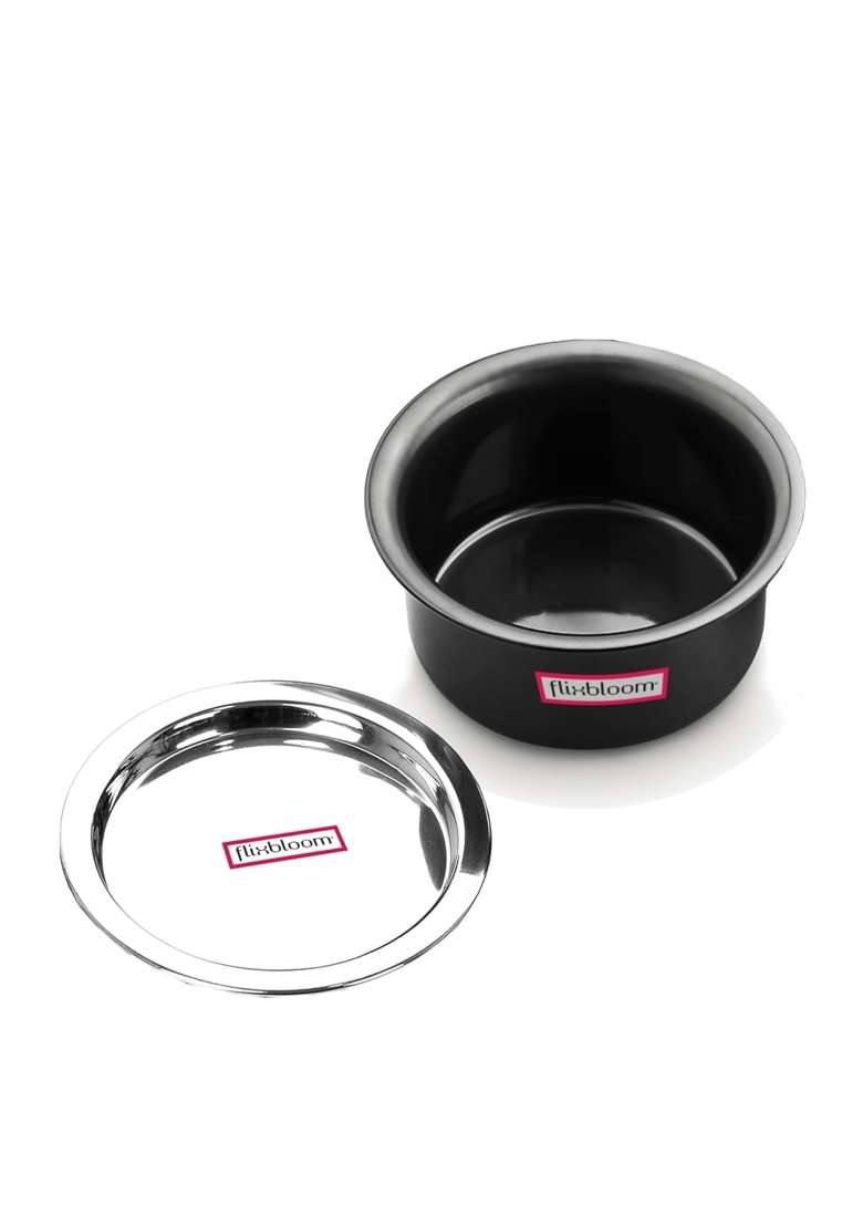 FLIXBLOOM Comet Black Hard Anodized Induction Base Bottom LPG Stovetop Friendly Kitchen | 2 L | 2.1 Qt | With Lid - Indya