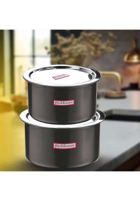 FLIXBLOOM Comet Black Hard Anodized Induction Base Bottom LPG Stovetop Friendly Kitchen | 2 L | 2.1 Qt | With Lid