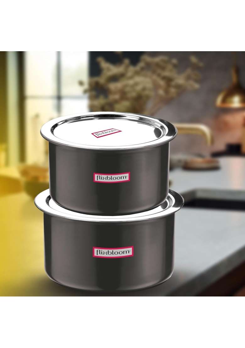 FLIXBLOOM Comet Black Hard Anodized Induction Base Bottom LPG Stovetop Friendly Kitchen | 2 L | 2.1 Qt | With Lid - Indya