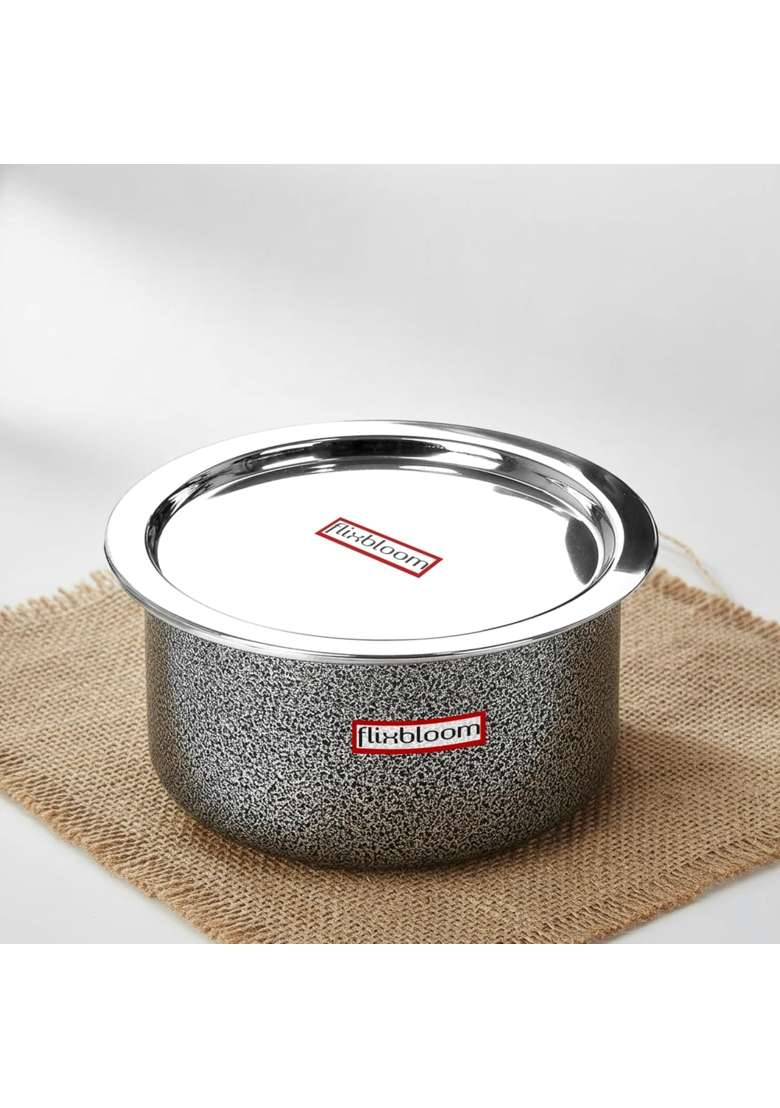 FLIXBLOOM Reputed Kitchen Black Hammertone Induction Base LPG Friendly Cookware Set Deep | 1 L | 1.1 Qt | With Lid - Indya