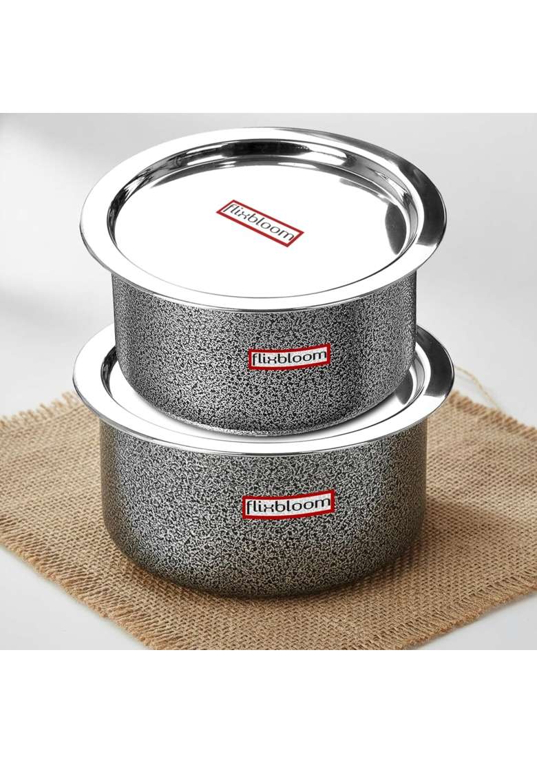 FLIXBLOOM Reputed Kitchen Combo Pack Sets Black Hammertone Induction Base LPG Friendly | 2 L | 2.1 Qt | With Lid - Indya