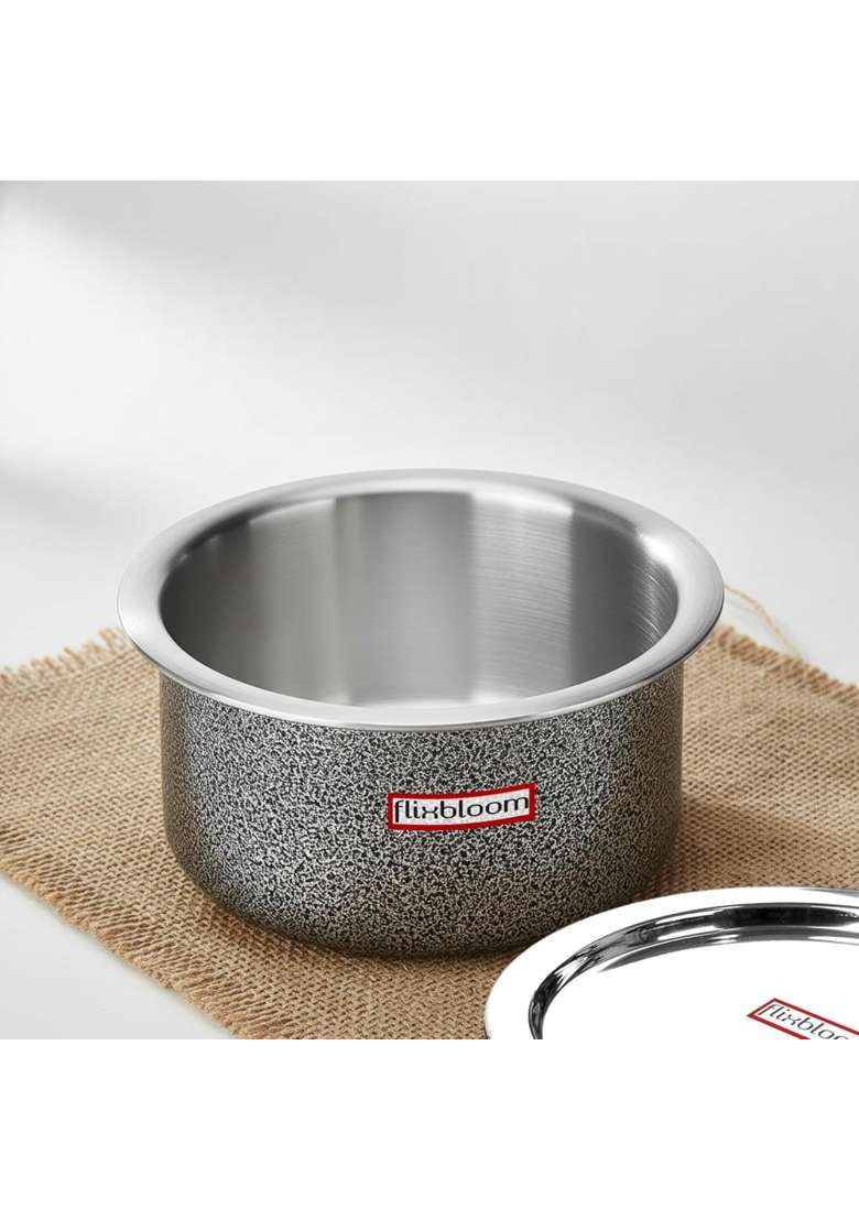 FLIXBLOOM Reputed Kitchen Black Hammertone Induction Base LPG Friendly Cookware Set Deep | 5 L | 5.3 Qt | With Lid - Indya