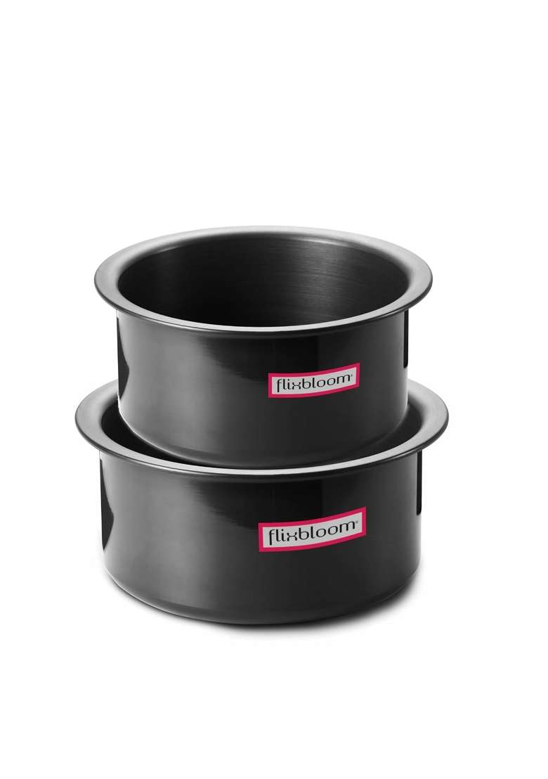 FLIXBLOOM Eminent Black Combo Hard Anodised Utensil Induction Base LPG Gas Stovetop | 4 L | 4.2 Qt | 2-Piece Set - Indya