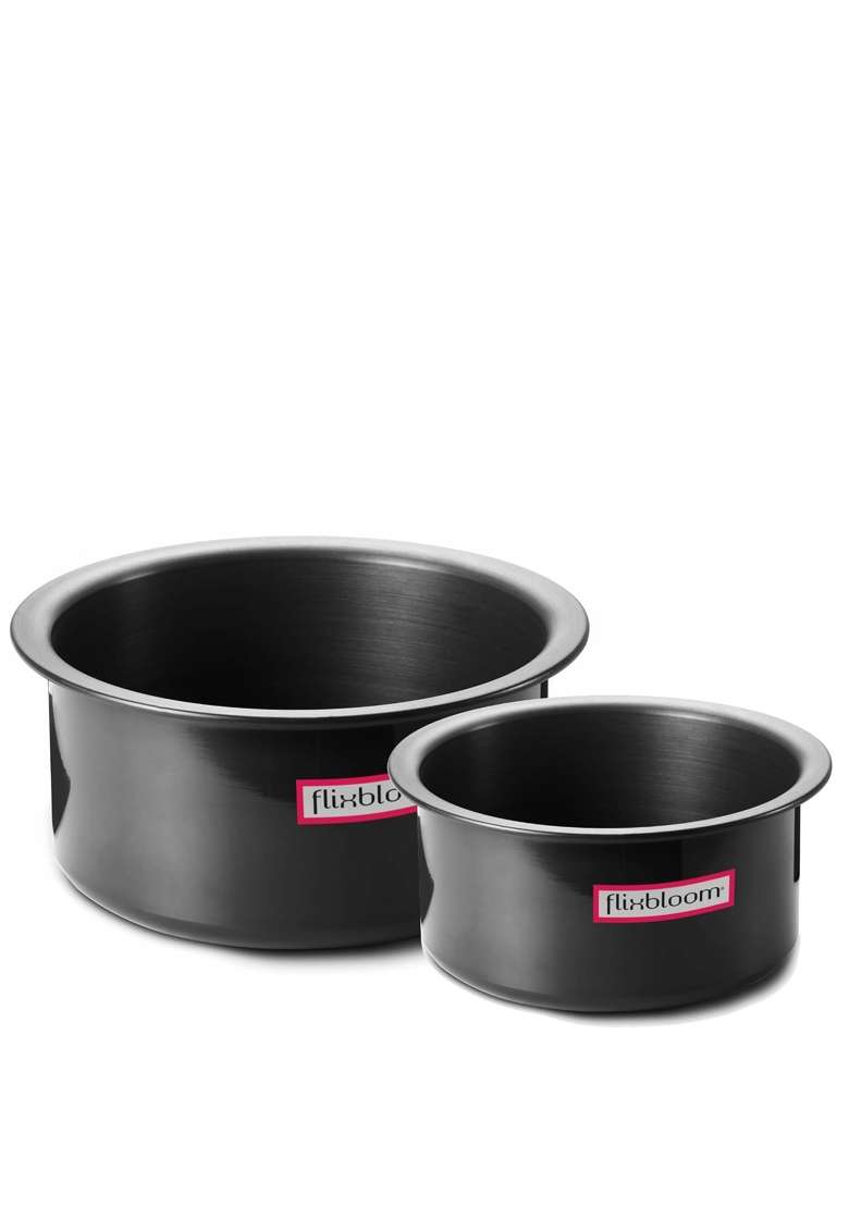 FLIXBLOOM Eminent Black Big Size Combo Pack Hard Anodised Utensil Induction Base LPG | 5 L | 5.3 Qt - Indya