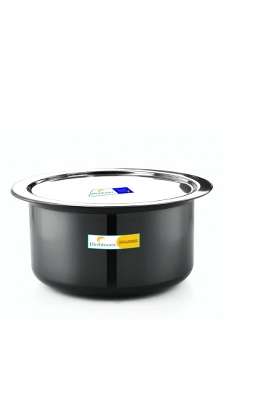 FLIXBLOOM Smooth Black Tope Cooking Pot with Lid Hard Anodised Kitchen Cookware Deep Container | 2 L | 2.1 Qt | Induction Compatible