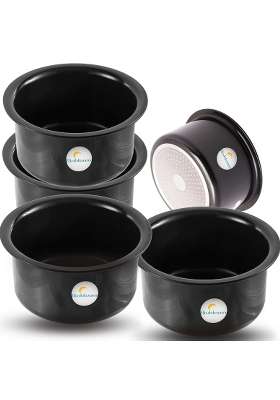 FLIXBLOOM Cosmos Black Hard Anodised Thick Combo Tope Cooking Pot Patila Bhagona Handi Tapila Tapeli | 2 L | 2.1 Qt | Pack of 6
